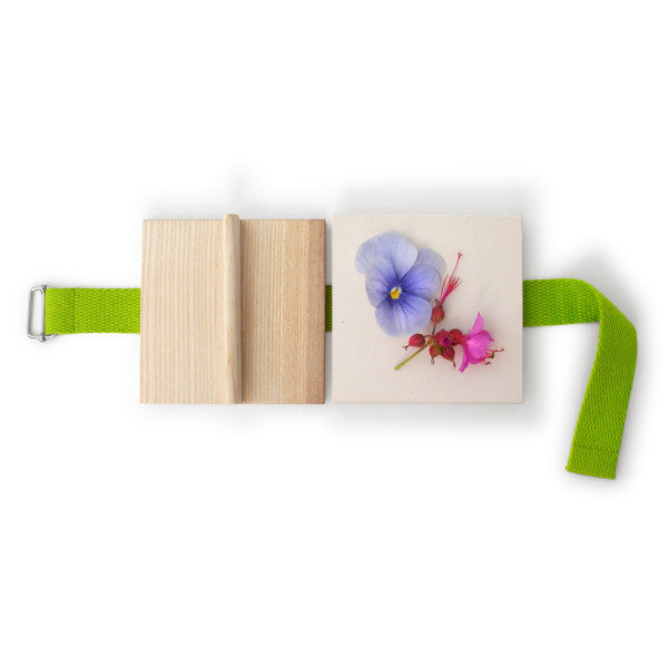 Blumenpresse aus Holz mit Gurtband