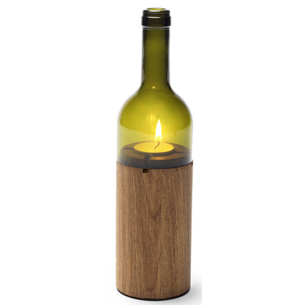 Flaschenlicht WeinLicht Eichenholz gruenglas