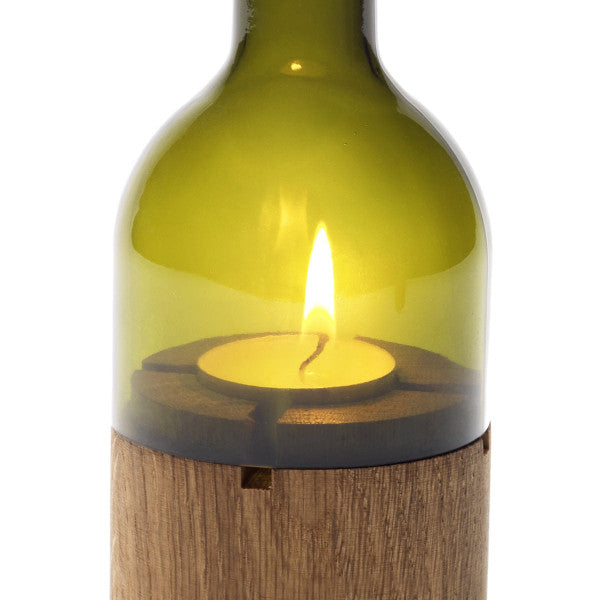 Flaschenlicht WeinLicht Eichenholz gruenglas