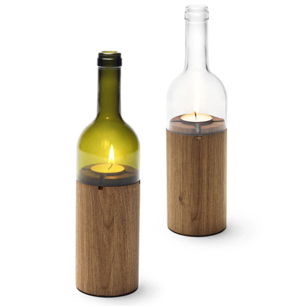 Flaschenlicht WeinLicht Eichenholz gruenglas
